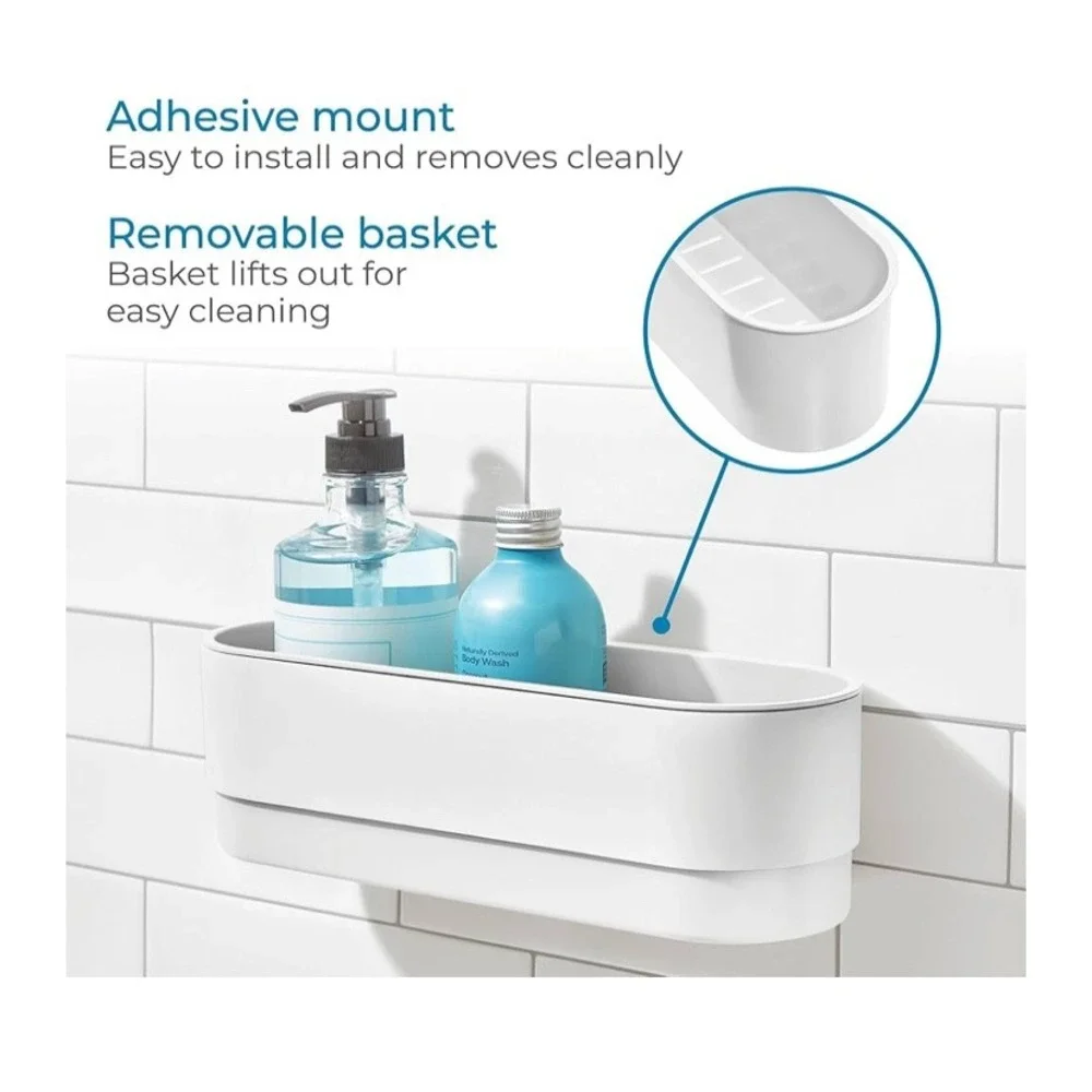 iDesign Adhesive Bathroom Shower Caddy Basket Storage Organizer White-NWT
